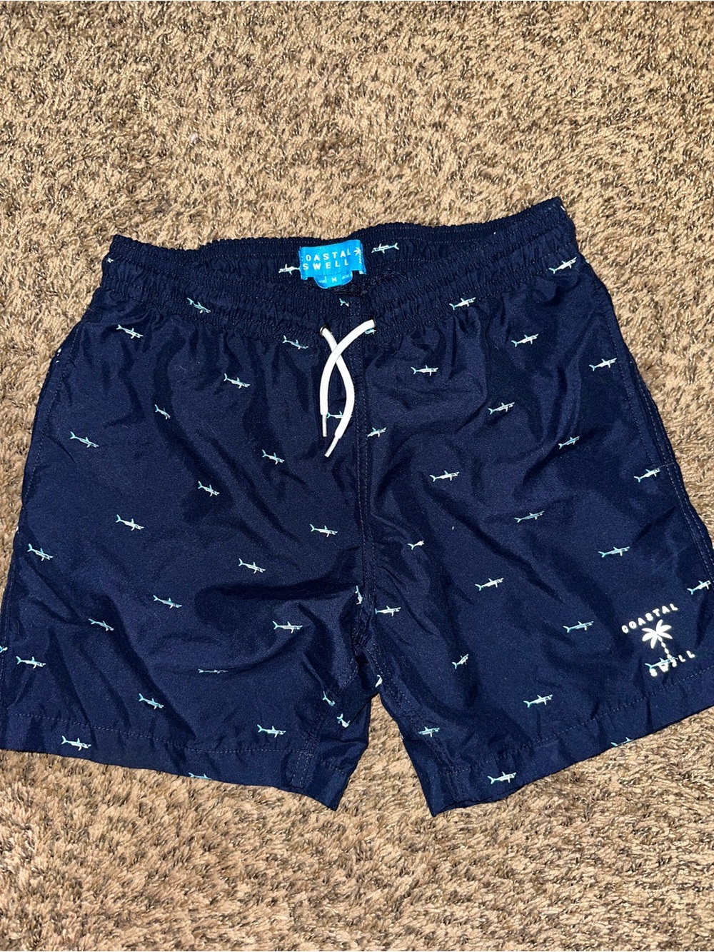 Men's Navy Shark-Print Swim Trunks